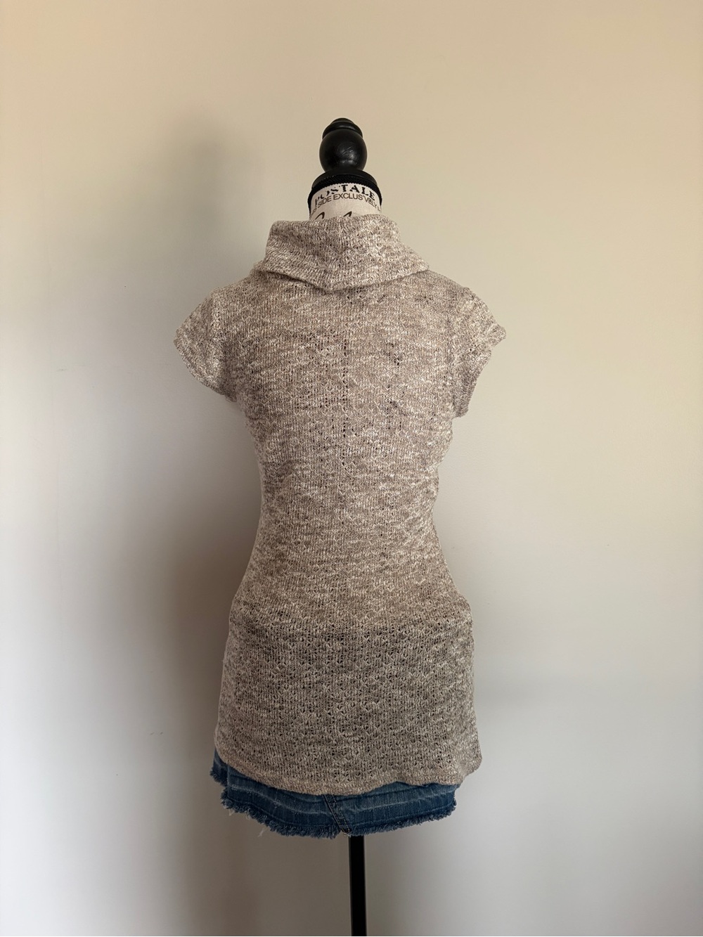 Y2K Candy Couture Knit Top Cowl Neck Beige Short Sleeve Fall Layering - Picture 2 of 8